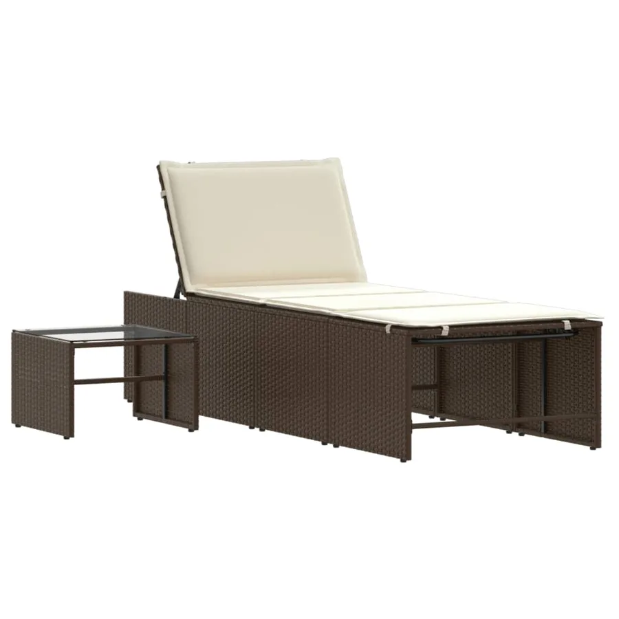 Chaises longues 2 pièces avec table en résine tressée gris clair - 44