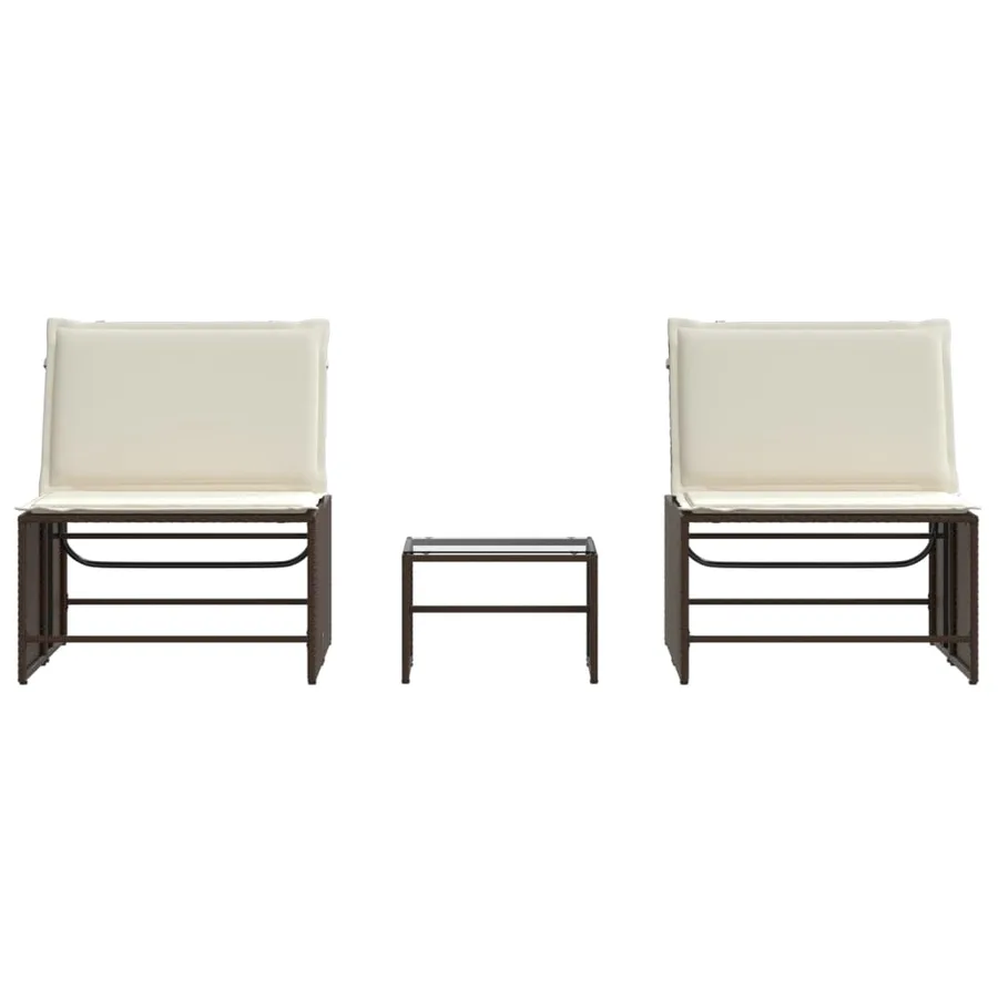 Chaises longues 2 pièces avec table en résine tressée gris clair - 45