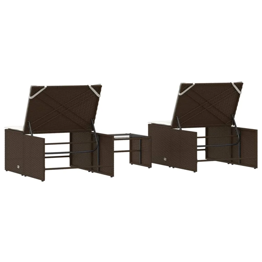 Chaises longues 2 pièces avec table en résine tressée gris clair - 47