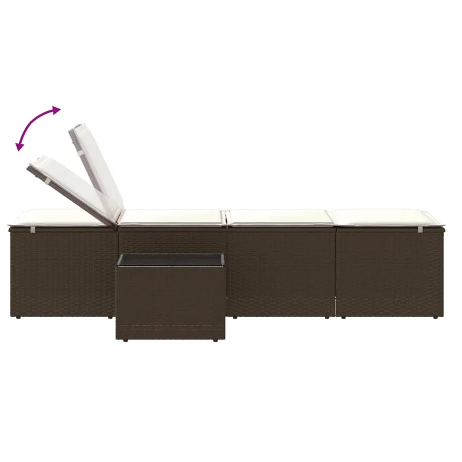 Chaises longues 2 pièces avec table en résine tressée gris clair - 48