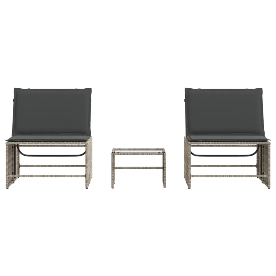 Chaises longues 2 pièces avec table en résine tressée gris clair - 6