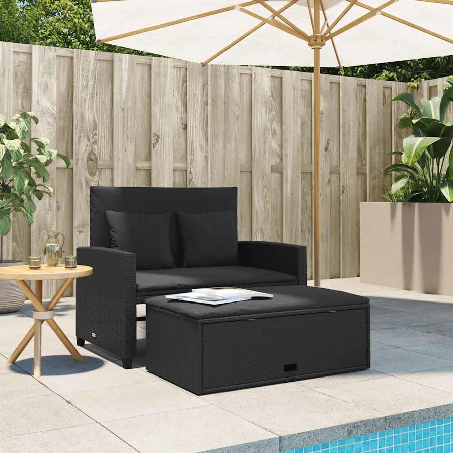 Canapé de jardin avec coussins 2 places noir résine tressée - 3