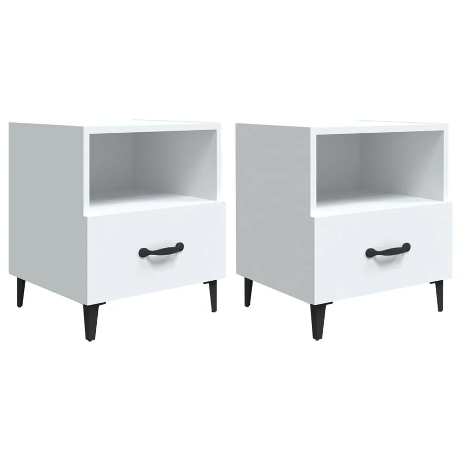 Tables de chevet 2 pcs Blanc Bois d'ingénierie - 2
