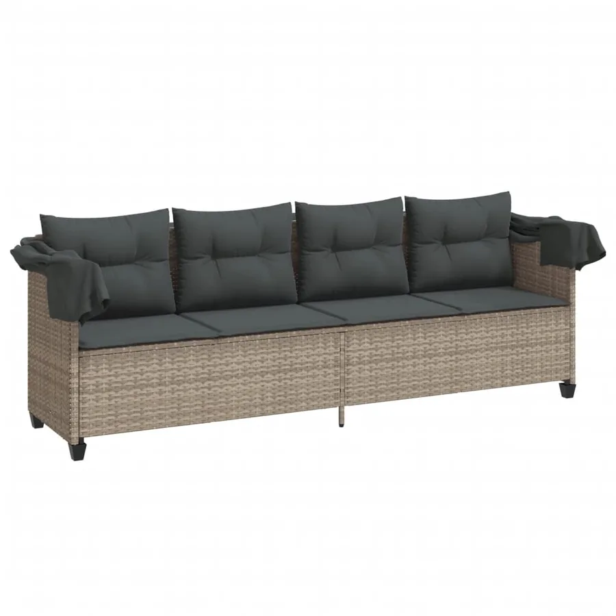 Chaise longue avec auvent et coussins gris clair résine tressée - 4