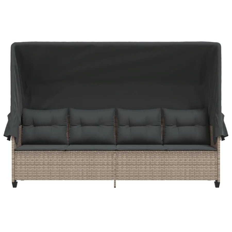 Chaise longue avec auvent et coussins gris clair résine tressée - 5