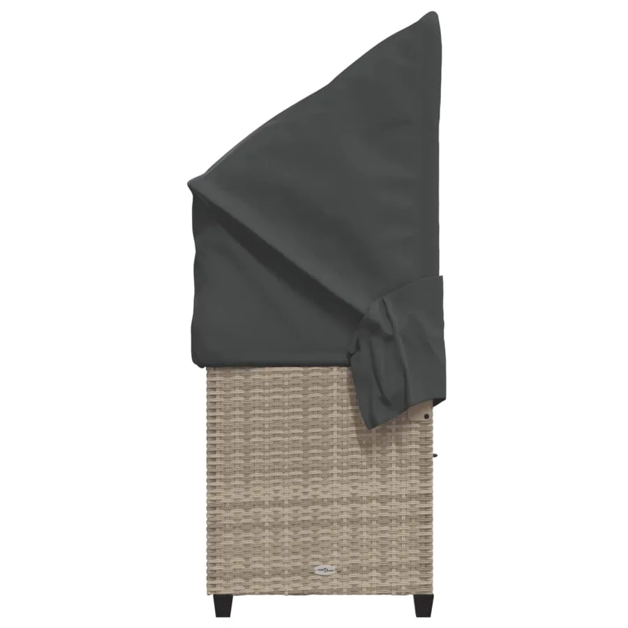 Chaise longue avec auvent et coussins gris clair résine tressée - 6