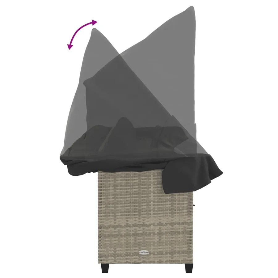 Chaise longue avec auvent et coussins gris clair résine tressée - 8