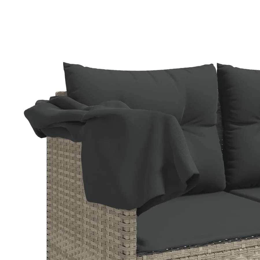 Chaise longue avec auvent et coussins gris clair résine tressée - 9