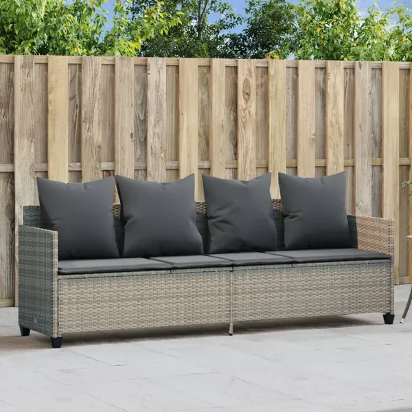 Chaise longue avec coussins gris clair résine tressée