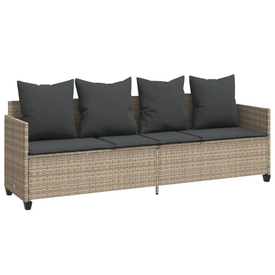 Chaise longue avec coussins gris clair résine tressée - 2