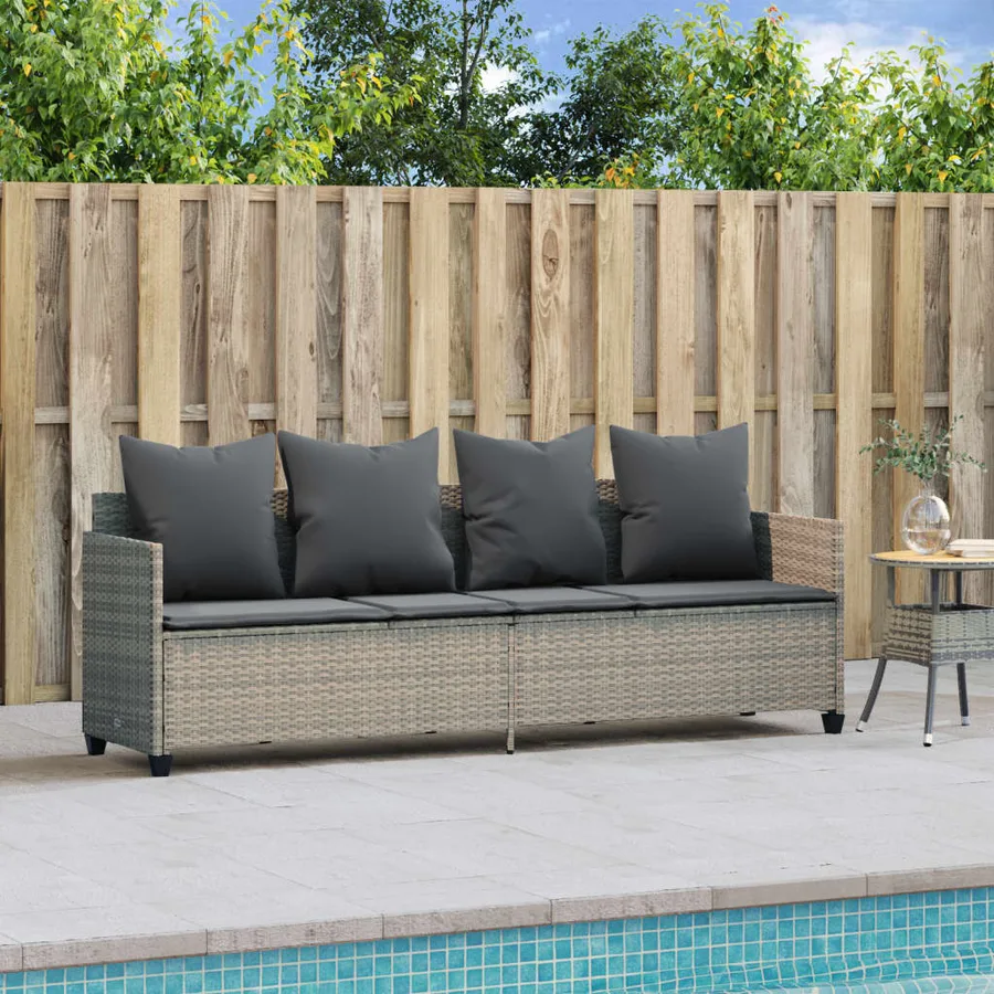 Chaise longue avec coussins gris clair résine tressée - 3