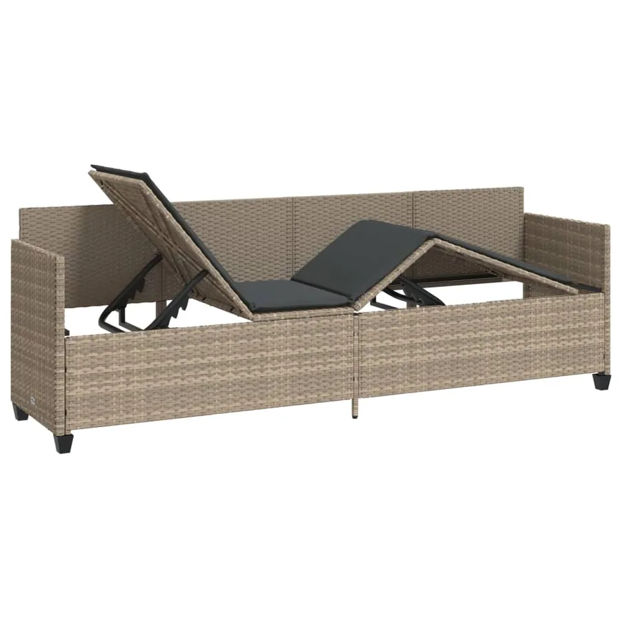 Chaise longue avec coussins gris clair résine tressée - 4