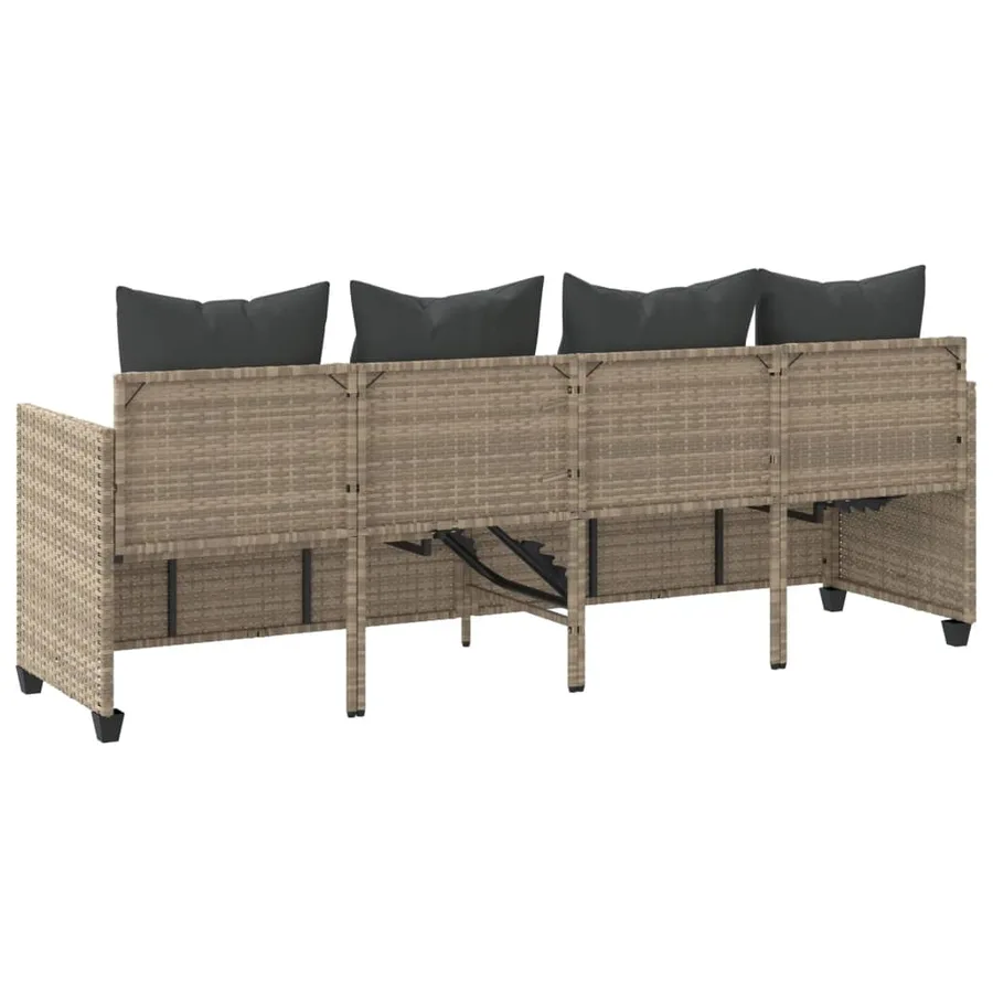Chaise longue avec coussins gris clair résine tressée - 7