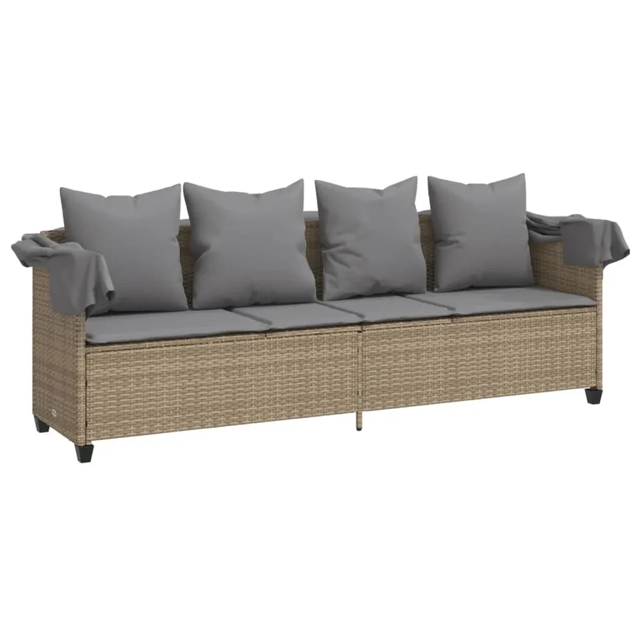 Chaise longue avec auvent et coussins beige résine tressée - 4