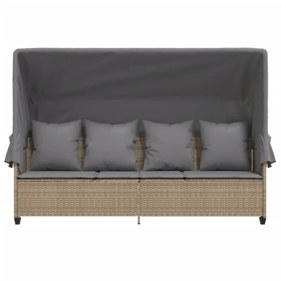 Chaise longue avec auvent et coussins beige résine tressée - 6