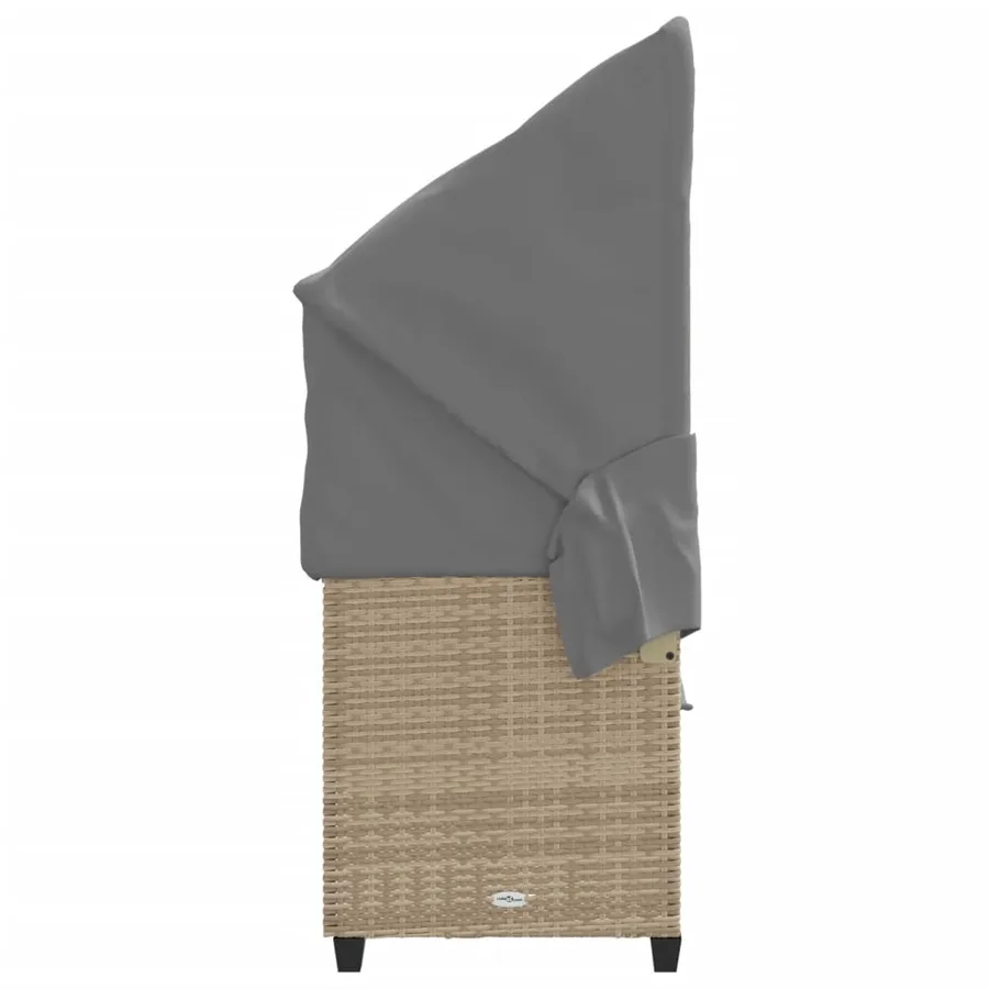 Chaise longue avec auvent et coussins beige résine tressée - 7