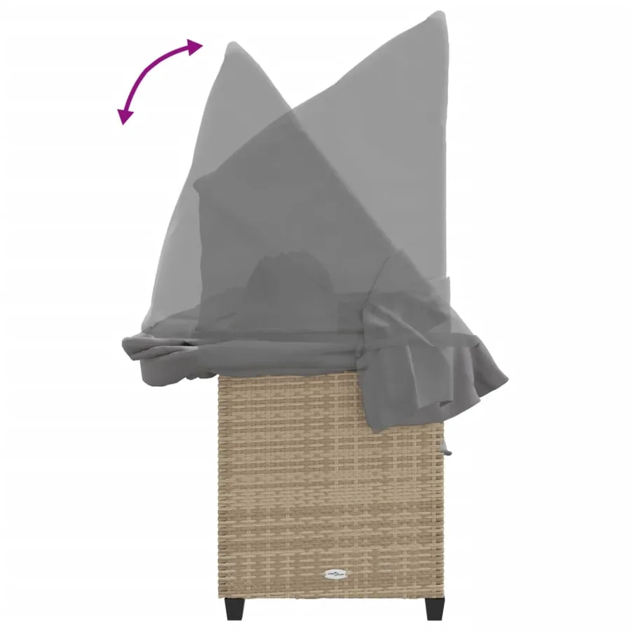 Chaise longue avec auvent et coussins beige résine tressée - 9
