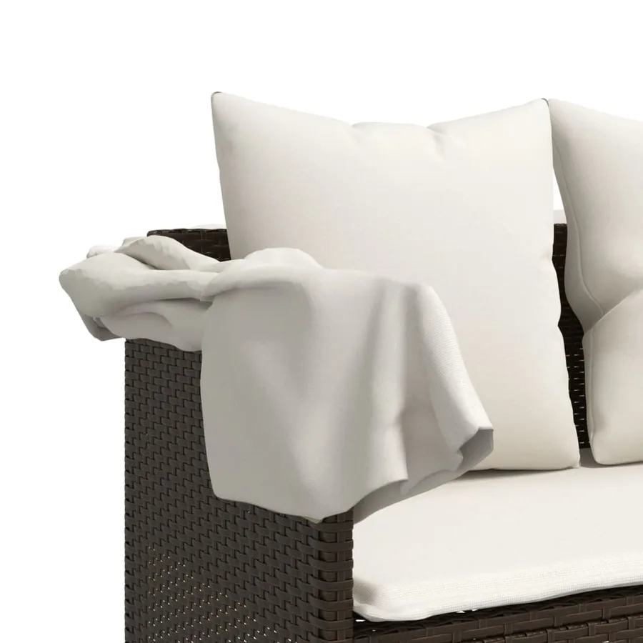 Chaise longue avec auvent et coussins marron résine tressée - 10