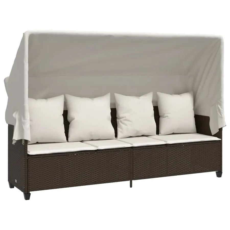 Chaise longue avec auvent et coussins marron résine tressée - 2