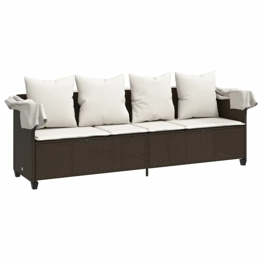 Chaise longue avec auvent et coussins marron résine tressée - 4