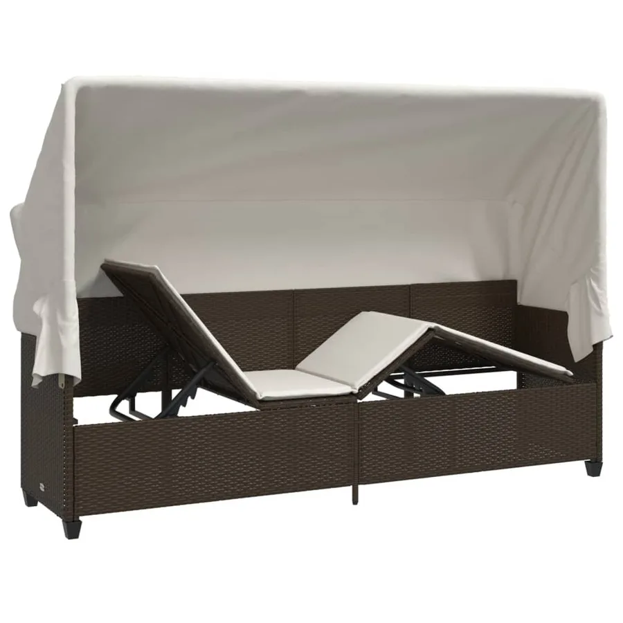 Chaise longue avec auvent et coussins marron résine tressée - 5