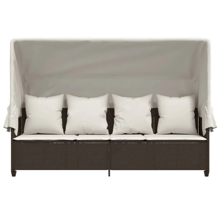 Chaise longue avec auvent et coussins marron résine tressée - 6