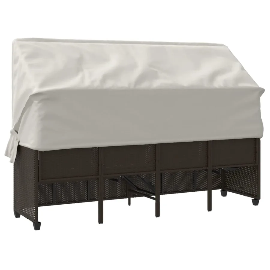 Chaise longue avec auvent et coussins marron résine tressée - 8