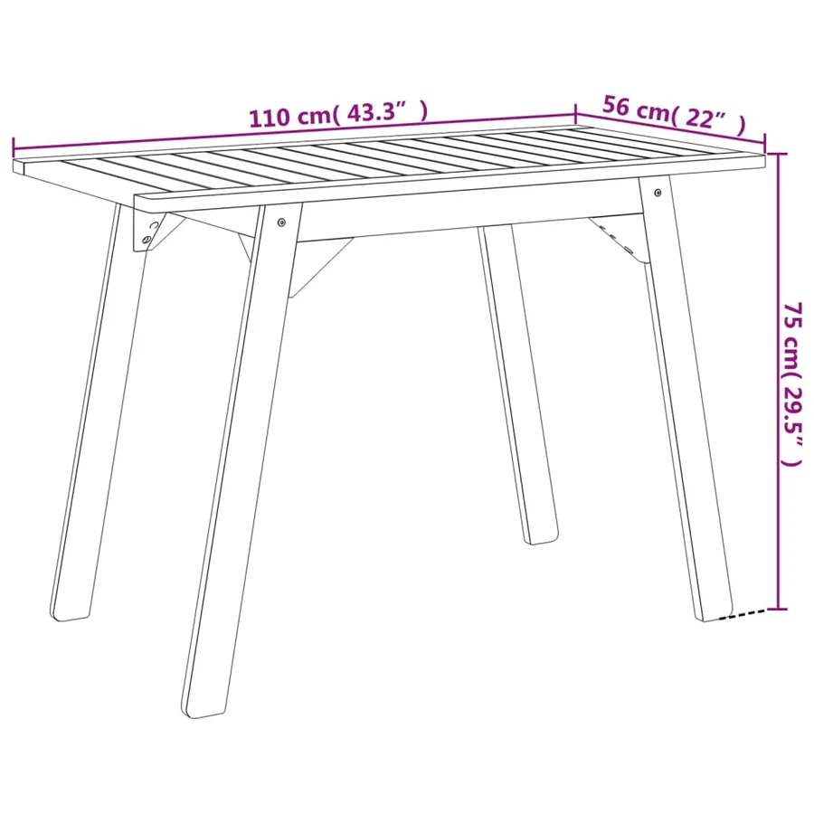 Table à manger de jardin 110x56x75 cm bois massif d'acacia - 10