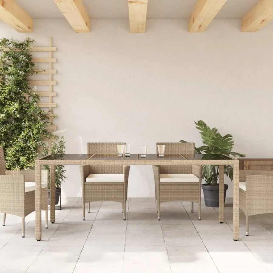 Table de jardin avec dessus en verre beige résine tressée - 3
