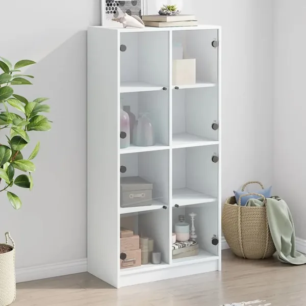 Buffet haut avec portes blanc 68x37x142 cm bois d'ingénierie