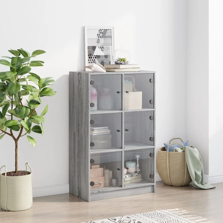 Buffet haut avec portes gris sonoma 68x37x109cm bois ingénierie - 3