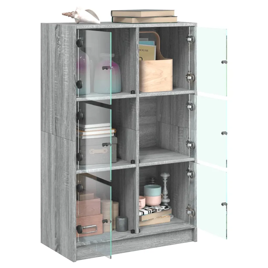 Buffet haut avec portes gris sonoma 68x37x109cm bois ingénierie - 4