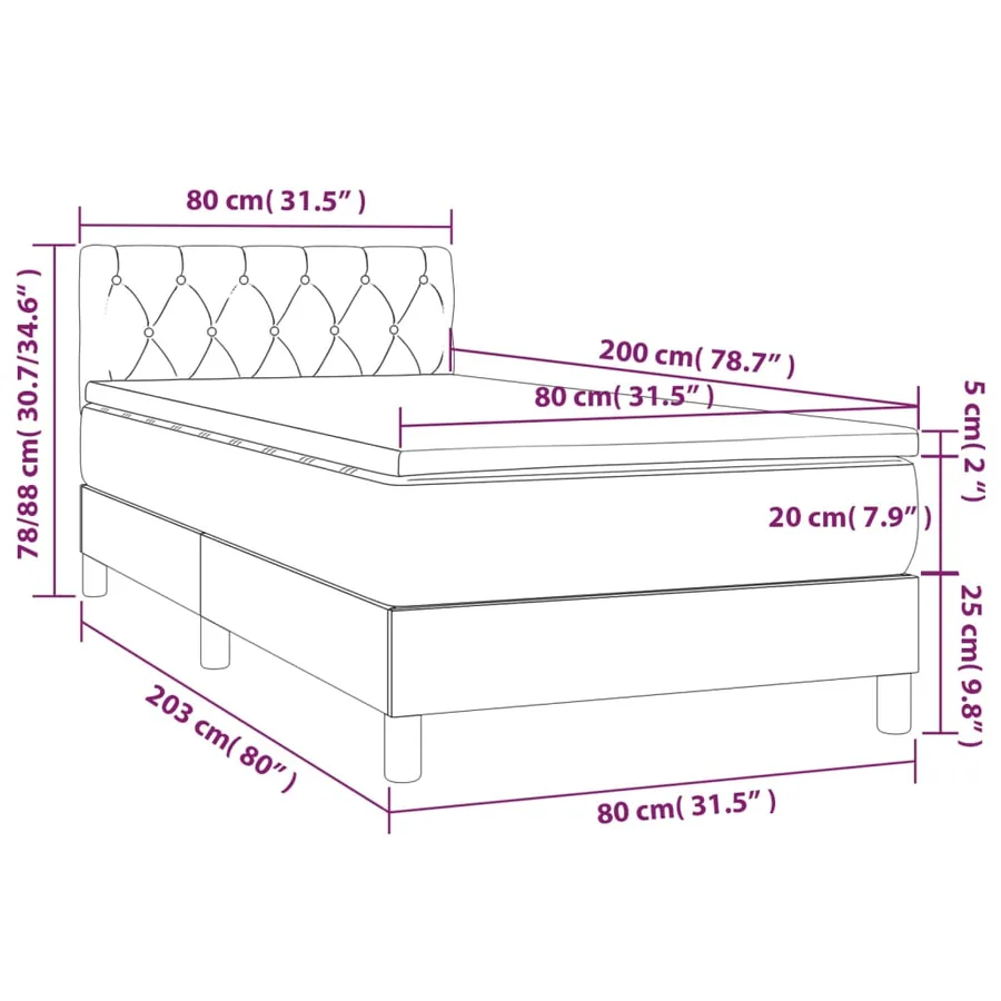 Sommier à lattes de lit avec matelas et LED Noir 80x200cm Tissu - 8