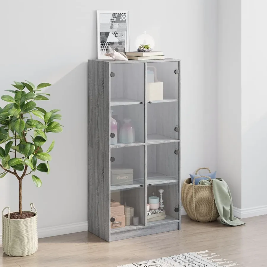 Buffet haut avec portes gris sonoma 68x37x142cm bois ingénierie - 3