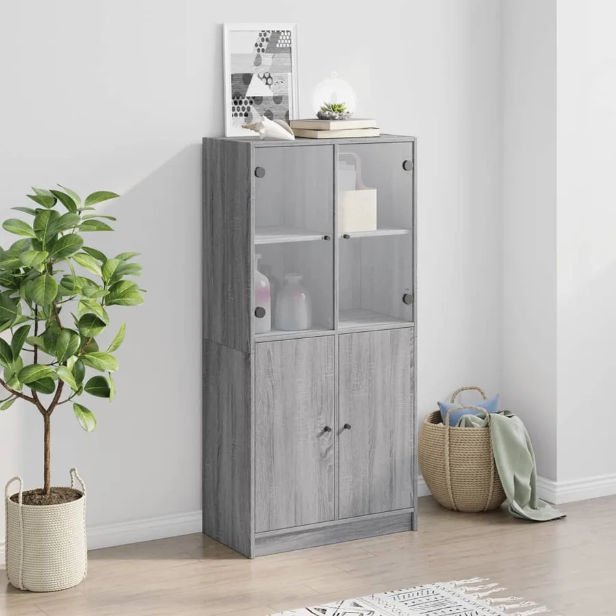 Buffet haut avec portes gris sonoma 68x37x142cm bois ingénierie - 3