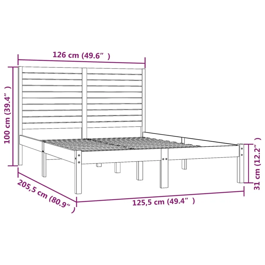 Cadre de lit sans matelas blanc 120x200 cm bois massif - 6