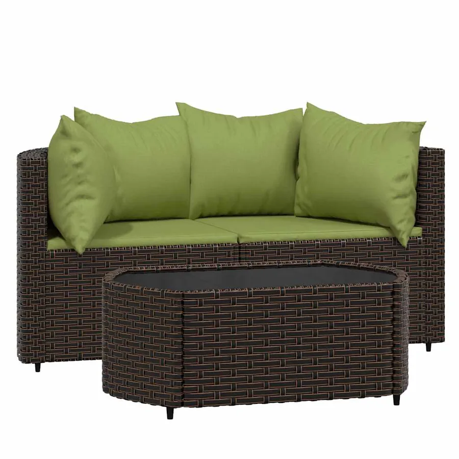 Salon de jardin 3 pcs avec coussins marron résine tressée - 2
