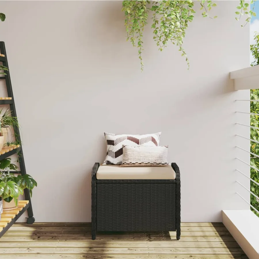 Tabouret de jardin avec coussin noir 58x46x46 cm résine tressée - 3