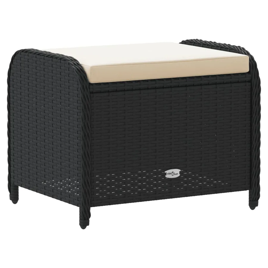 Tabouret de jardin avec coussin noir 58x46x46 cm résine tressée - 6