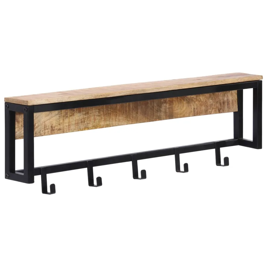 Porte-manteau 87x10x27 cm bois de manguier massif brut - 10