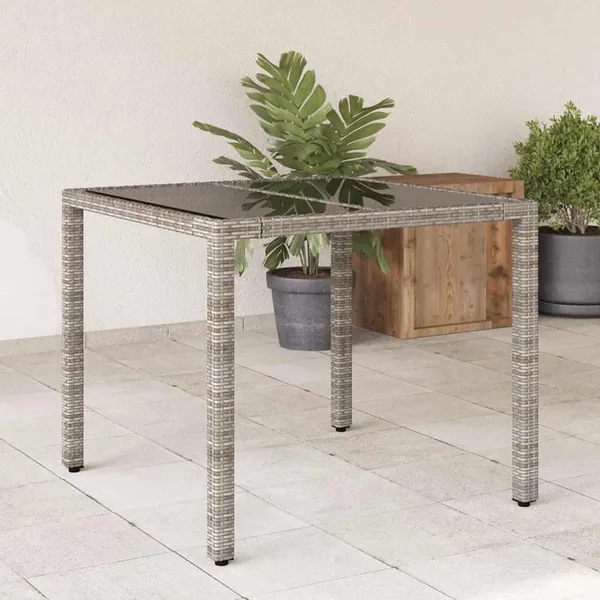 Table de jardin dessus en verre Gris 90x90x75 cm Résine tressée