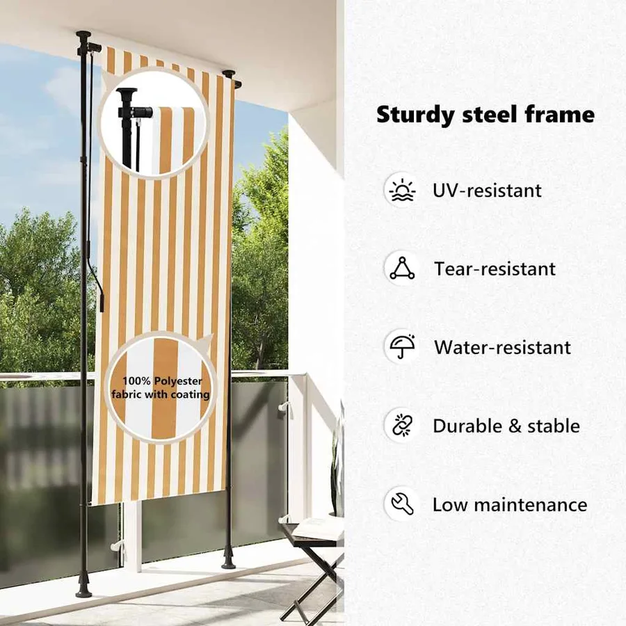 Store roulant d'extérieur orange et blanc 100x270cm tissu acier - 10