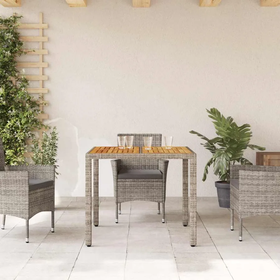 Table de jardin et dessus en bois d'acacia gris résine tressée - 3