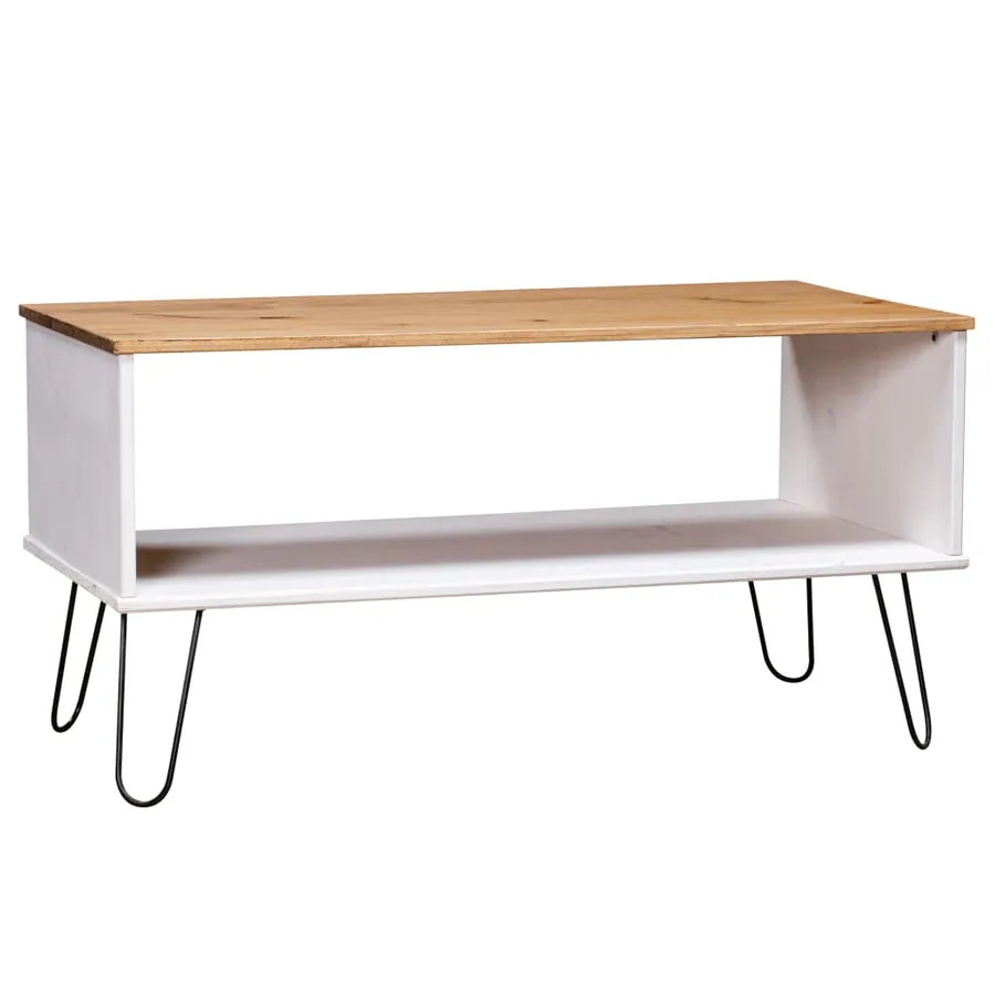Table basse New York blanc et naturel bois de pin massif