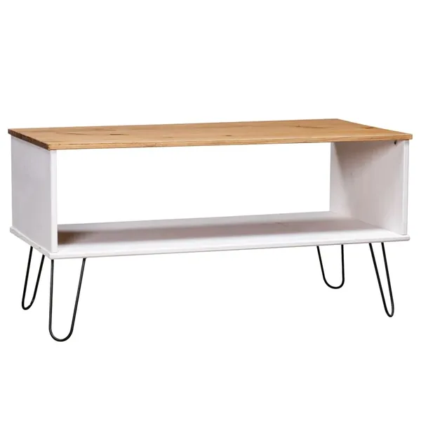 Table basse New York blanc et naturel bois de pin massif