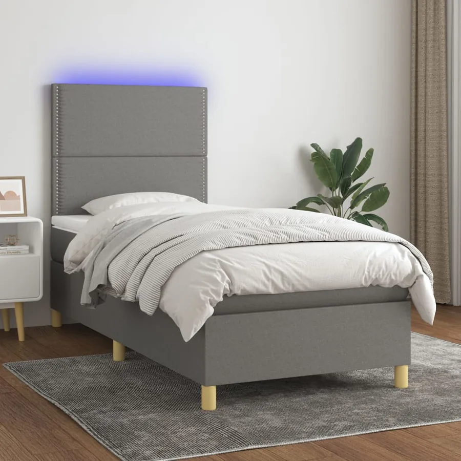 Sommier à lattes de lit avec matelas et LED Gris foncé 90x200cm