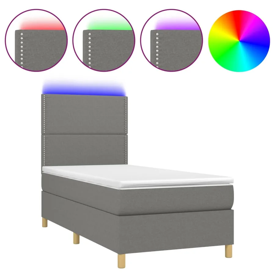 Sommier à lattes de lit avec matelas et LED Gris foncé 90x200cm - 2