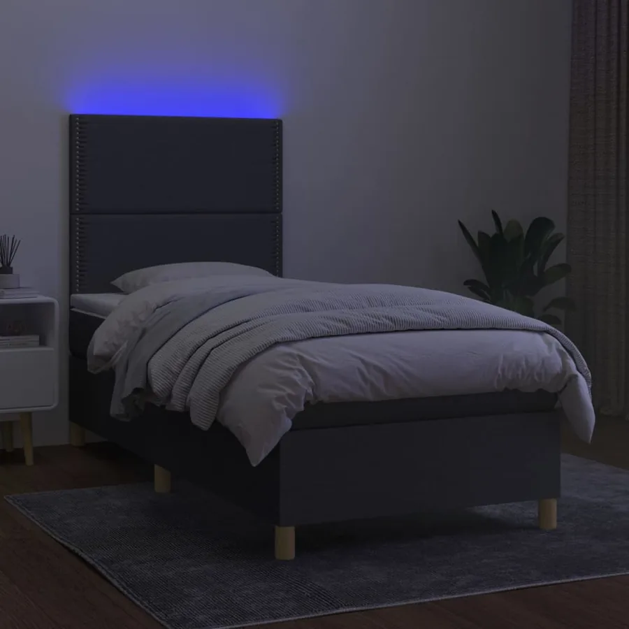 Sommier à lattes de lit avec matelas et LED Gris foncé 90x200cm - 4