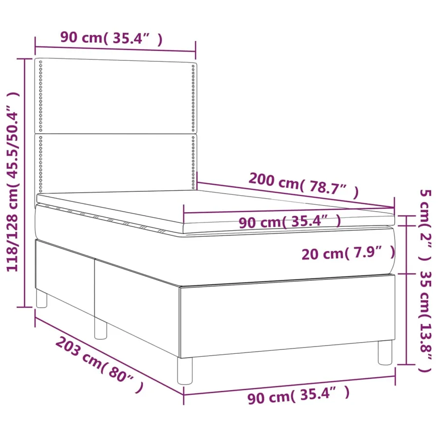 Sommier à lattes de lit avec matelas et LED Gris foncé 90x200cm - 8