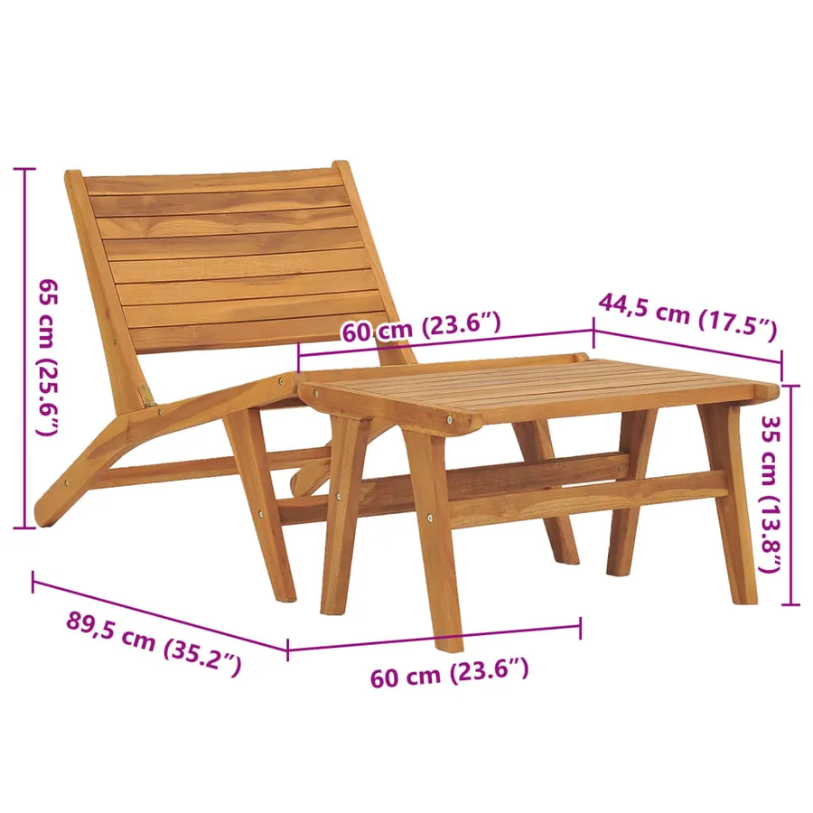 Chaise de jardin avec repose-pied Bois de teck solide - 9